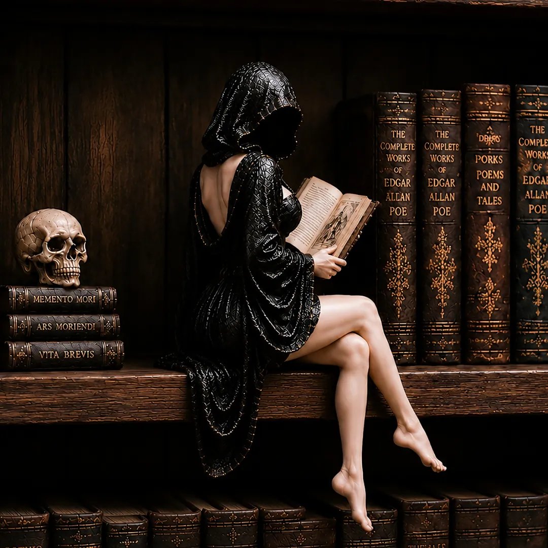 đGothic Hooded Reader Figurine â Dark Academia Bookshelf Decor